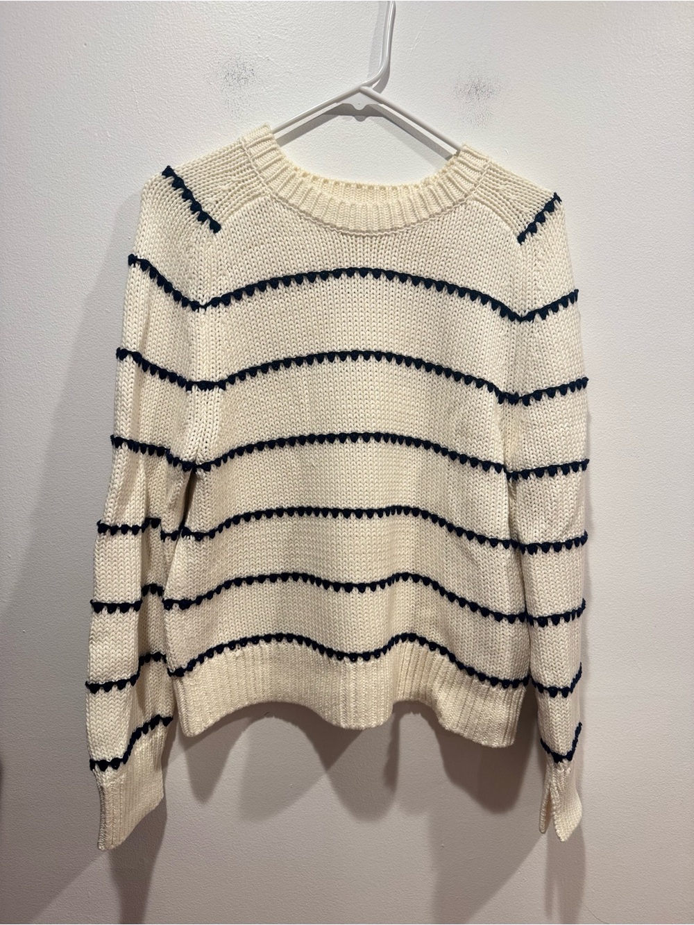 Madewell Cream Sweater with Navy Stripes - Crewneck Knit